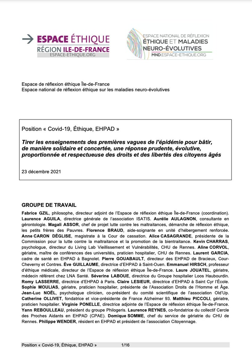 🔴Position #COVID19France #Éthique #EHPAD
Tirer les enseignements des premières vagues de l’épidémie pour bâtir, de manière solidaire &amp; concertée, une réponse prudente, évolutive, proportionnée et respectueuse des droits et des libertés des citoyens âgés
👉espace-ethique.org/positionehpadc…