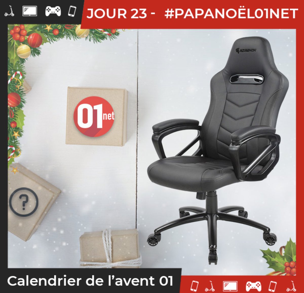La journée s’est bien passée ? Elle va être encore meilleure grâce au #PapaNoël01net ! 🎅

Aujourd’hui tentez de remporter votre fauteuil gamer Z100 de chez Azgenon !💺

Pour participer : 

- Follow <a href="/01net/">01net</a> et <a href="/azgenon/">AZGENON</a>
- RT et like et le tweet
- Tweete avec le #PapaNoël01Net

🎁🎅