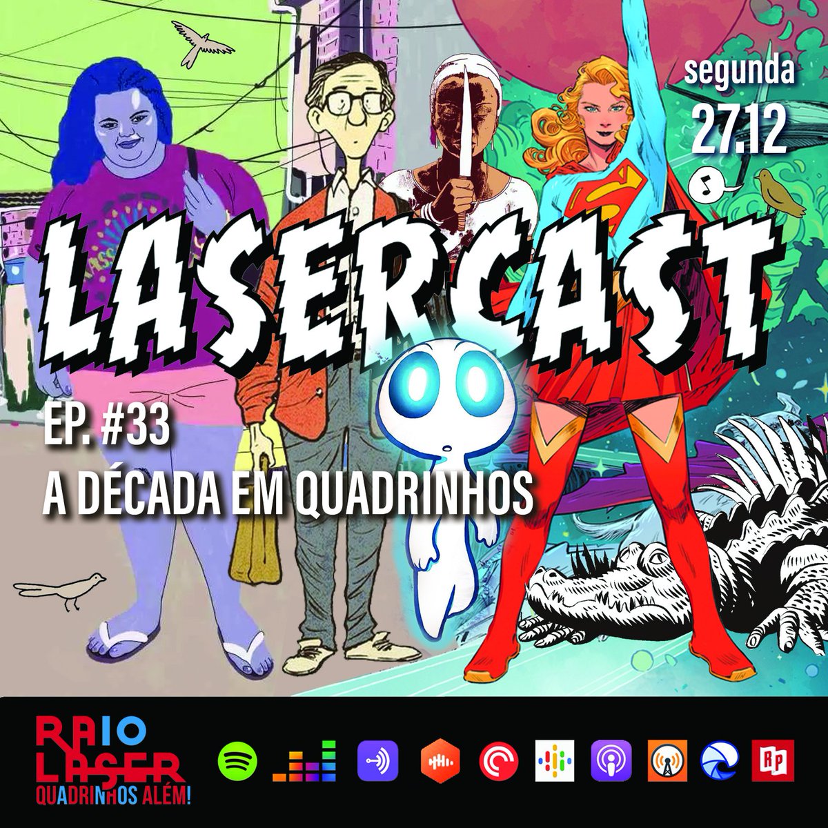 raiolaserHQ's tweet photo. Depois de acabar com o que restou da ceia de Natal, só lhe resta conferir o último episódio do #Lasercast de 2021, onde discutimos acirradamente o que vai ficar desta década que passou... e o que a próxima promete! Segunda-feira 27.12 na @raiolaserHQ! ⚡ https://t.co/7i4omjfOmO