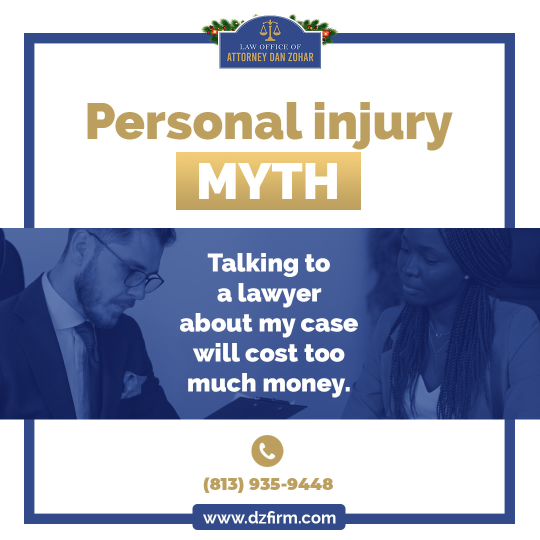 Don't let this common myth hold you back from working with a lawyer to file a personal injury claim! 

DZ Firm offers a consultation completely free of charge! 

Contact Attorney Dan Zohar today for a free consultation at 📱 (813) 935-9448 or visit 💻  dzfirm.com.