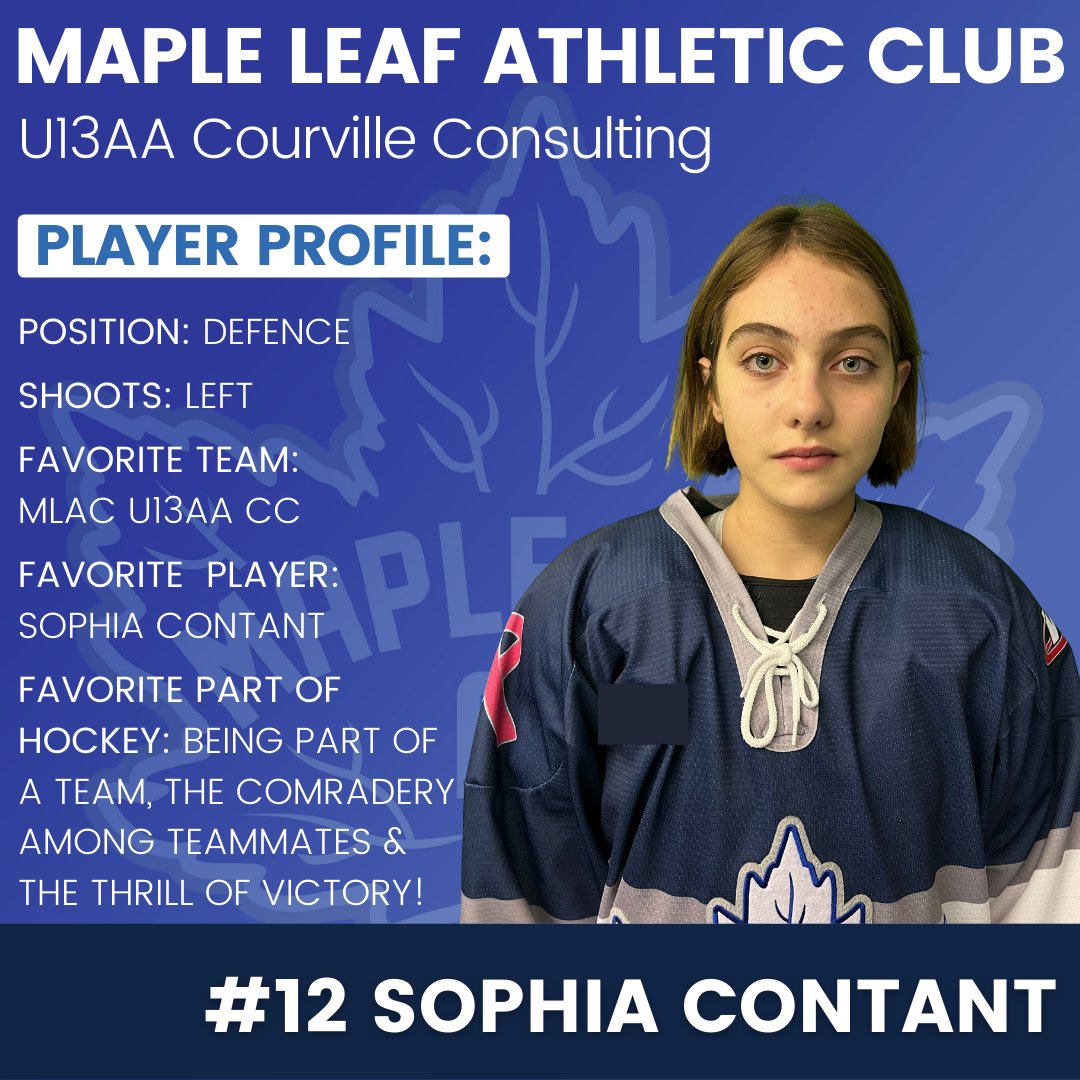 MLACU13Trusted's tweet photo. Our next featured player is #12 Sophia Contant who celebrated their 12th birthday on Nov 21st 🥳🥳! According to Coach Bill, Sofa known to their parents as Sofia, is a natural goal scorer with a deadly accurate shot 👊🏒🥅! #MLAC #U13AA #womeninhockey #featureplayer https://t.co/aMuJHi7ppo