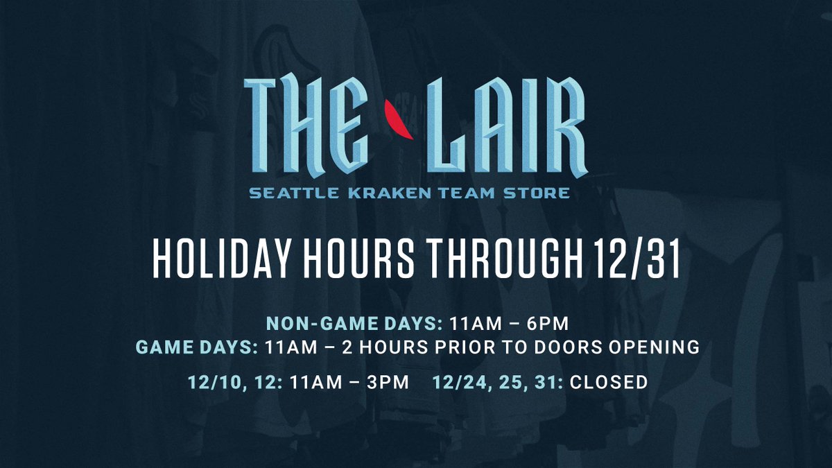 SeattleKraken's tweet photo. Still searching for the perfect present to give a #SeaKraken fan in your life? Don't fret! 

The Lair at @ClimateArena is open for special holiday shopping hours so you can pick up the perfect gift → https://t.co/pONS6mDyUa https://t.co/1Oz5WWle5T