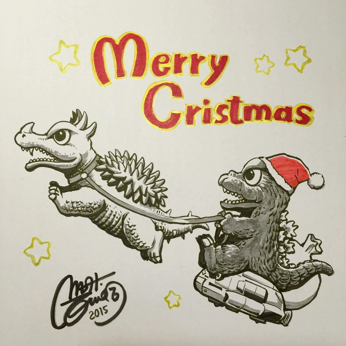 godzillacast's tweet photo. Even #Godzilla's getting into the #Christmas spirit!  Happy Holidays! Cozy up with our #podcast episode on Destroy All #Monsters featuring many of our guests and friends: https://t.co/10e3IQ9YHQ

Art by Shinji Nishikawa
#Angilas #Anguirus #Santa #kaiju #monsters #holidayseason https://t.co/dZbdpkTG1p