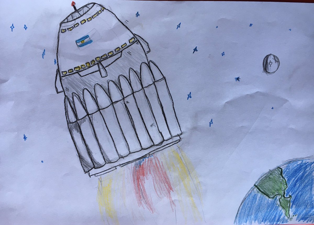 Dtrford's tweet photo. Here is my rendition of the massive ship designed by the little brother of @astronautaivan. Loved this design as soon as i saw it, hope he likes what i have done!

The Collosal Colony Ship Aconcagua so named after the tallest mountain in Argentina. 

#kidsdrawrockets https://t.co/3cLYrloiI3