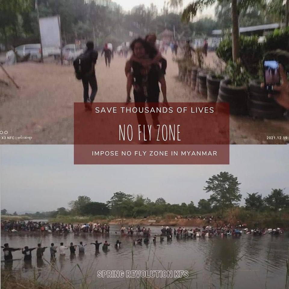 Junta Terrorists launching airstrikes with 2 Fighter Jets in LayKayKaw city,Karen state.Thousands of refugees had been forced to displace to Thailand.Urgent need <a href="/UNGeneva/">United Nations Geneva</a> to imply  #WarCrimesOfJunta  #Dec23Coup  #WhatsHappeningInMyanmar