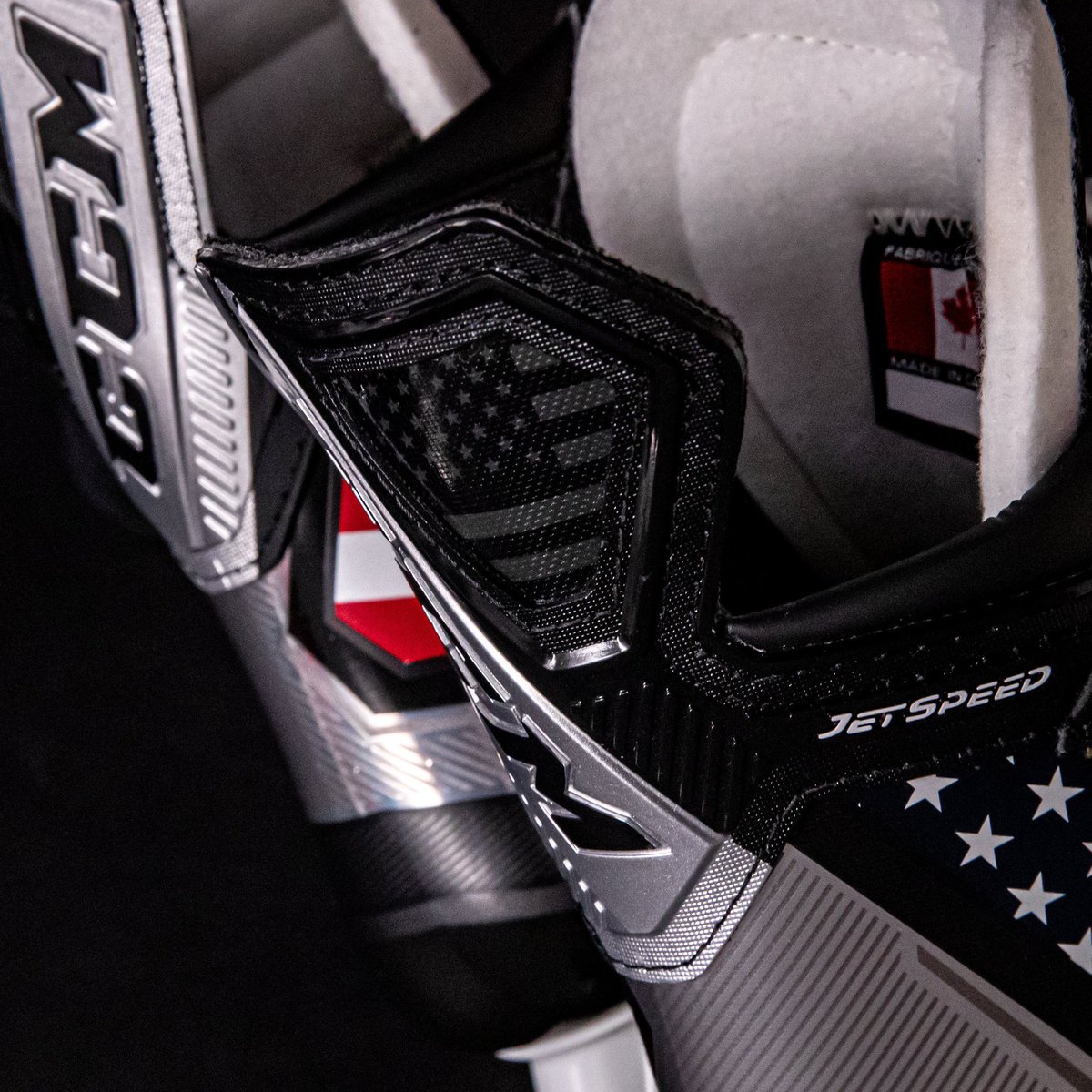 montaruli8's tweet photo. @spittinchiclets @CCMHockey Nice touch by CCM to leave the Made in Canada label and logo visible on the tongue of USA team skates #tonguesout #sickstyle https://t.co/abFWMX2ddl