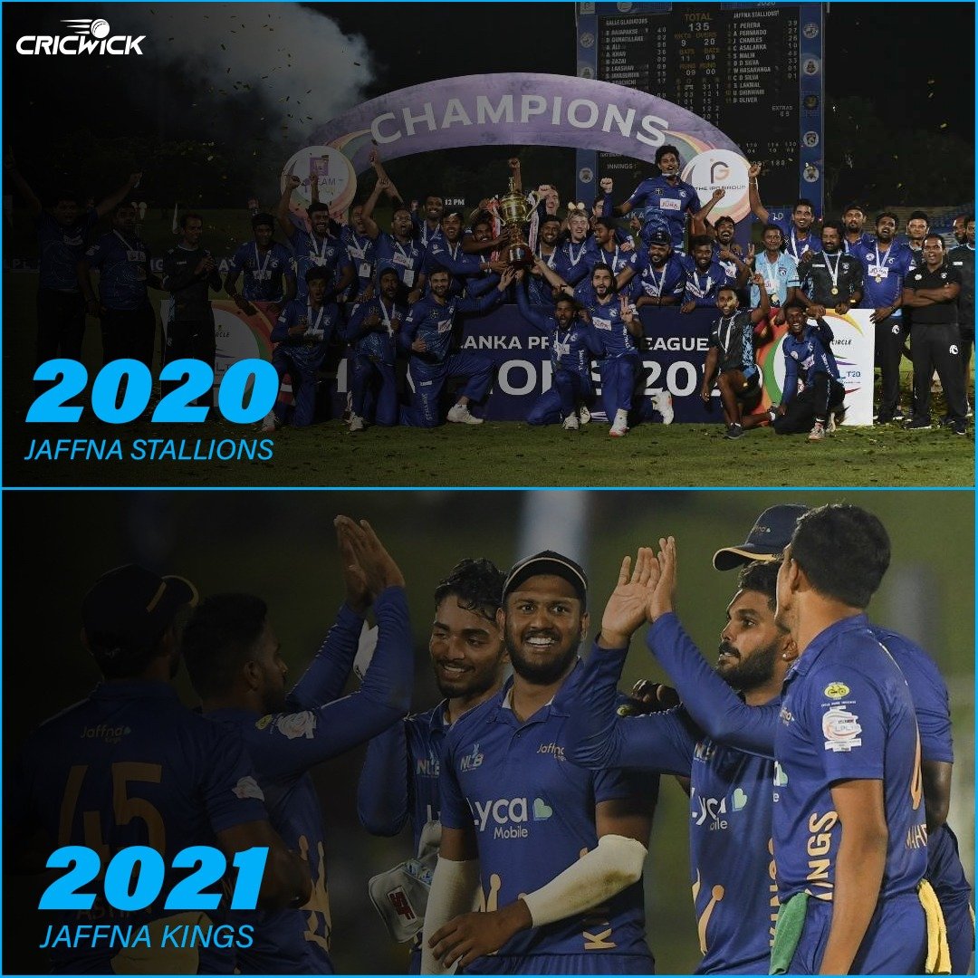 Cricwick's tweet image. One after the other 🏆🏆

Jaffna Kings win the Lanka Premier League 2021 👑

Full Scorecard ➡️ bit.ly/LPL_Final

#LPL2021 | #GGvJK