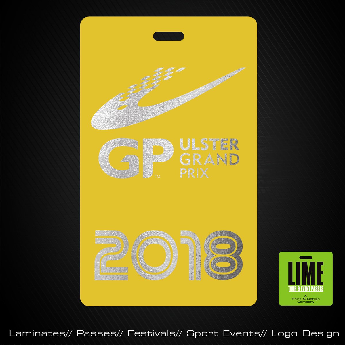 LimePasses's tweet photo. Very simple but well cool foiled pass we done for the 2018 #ulstergrandprix silver foil stamped on to yellow card & laminated #ugp #design #pass #roadracing ##roadracingireland #graphicdesign #tourpass #foil #laminate #backstage #vip @UlsterGrandPrix https://t.co/ggGGNM7g7Q