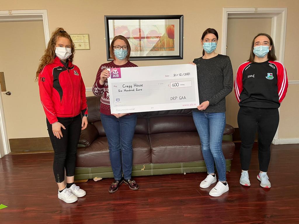 DrumcliffeRPGAA's tweet photo. Our Senior men and ladies teams raised €600 for Cregg house all from player donations - pictured presenting the cheque are Cian McBride &amp; Lorcan Long representing our Senior Men's Football team and Eimear Colreavy &amp; Michelle McNamara representing our Ladies team #gaa #GAABelong https://t.co/ZQLf5kkkOV