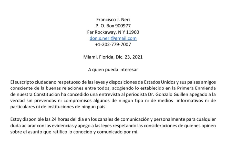 HELIODOPTERO's tweet photo. Frank Neri, contratista especial de @DEAHQ y otras agencias ratificó integralmente la entrevista que me concedió en Miami, amparada por la Primera Enmienda de la Constitución. Responde así a @USEmbassyBogota para el caso que su comunicado se refiriera a él, pues no lo nombra. https://t.co/S02XYBAKkp