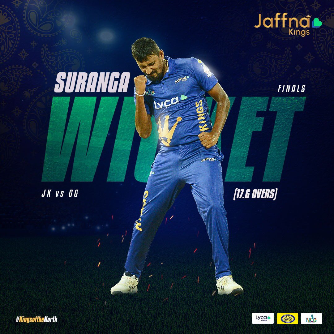 KingsJaffna's tweet photo. Celebrating wicket ℕ.𝕆 8️⃣

#JKvGG #ADIDAAMACHA #KingsOfTheNorth #LPL2021 #YaalKollo https://t.co/jPKOpLSwdl