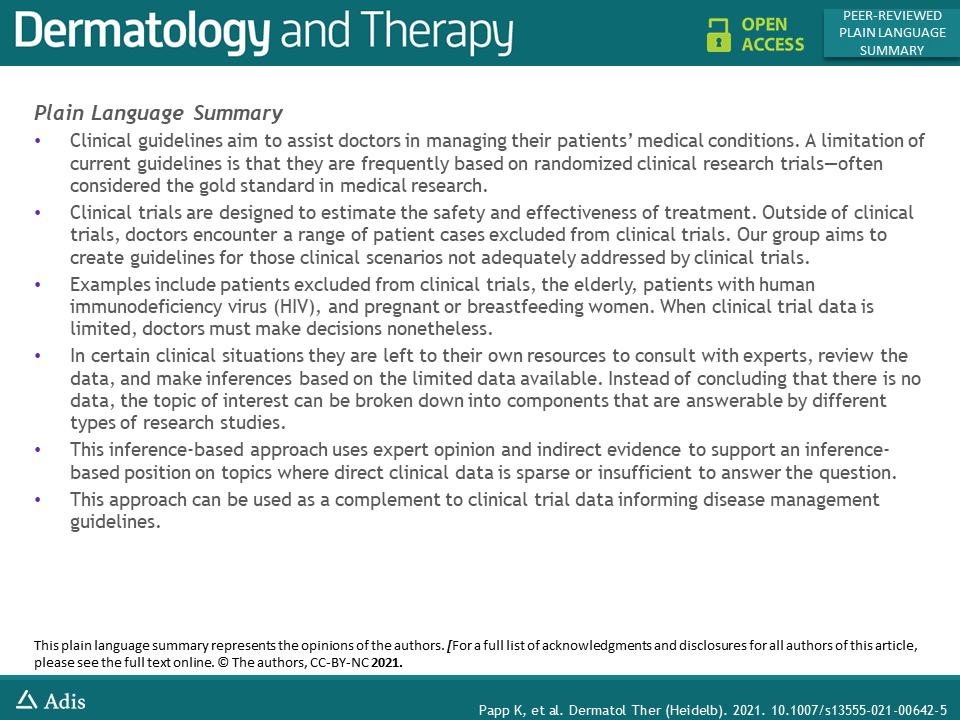 DermatolTher's tweet photo. Practical and Relevant Guidelines for the Management of Psoriasis: An Inference-Based Methodology: https://t.co/FCjpdZT7b8 #Psoriasis #Guidelines #PlainLangaugeSummary #VideoAbstract https://t.co/ELrIXpCWi0