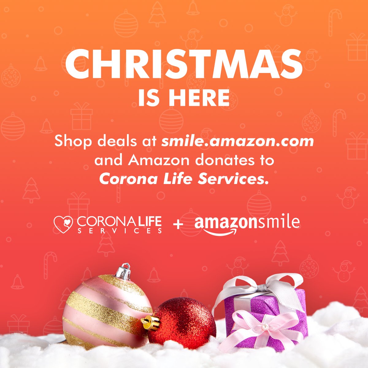CoronaLifeSvc's tweet photo. Christmas is coming! Buying gifts online?
Why not shop via Amazon Smile, with Corona Life Services as your chosen charity? On #amazonsmile you can donate to charities like CLS, at no extra cost to you! 💚
It’s quick to register: https://t.co/GtriqJ2WYh

#CoronaLifeServices #CLS https://t.co/vj9gIK4SFC