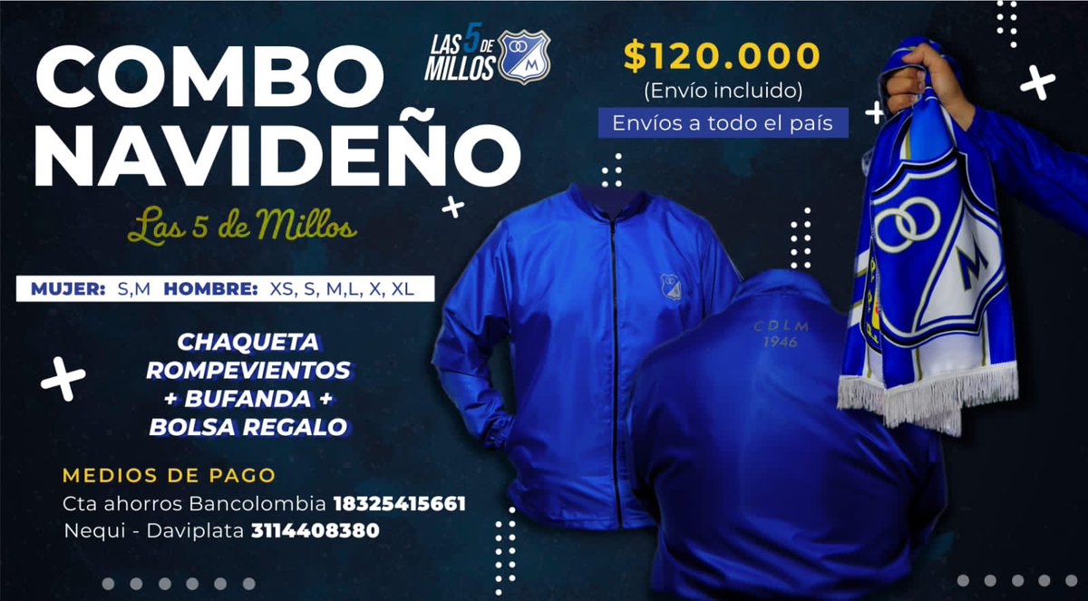 <a href="/Las5deMillos/">#Las5DeMillos</a> Excelente ese cabezazo de las rompevientos! 👍🏾🔝 <a href="/Maugor/">Mauricio Gordillo Gu</a> gracias por el envío, llegó Perfecto! 

#Recomendado #Millonarios 🥇⚽️