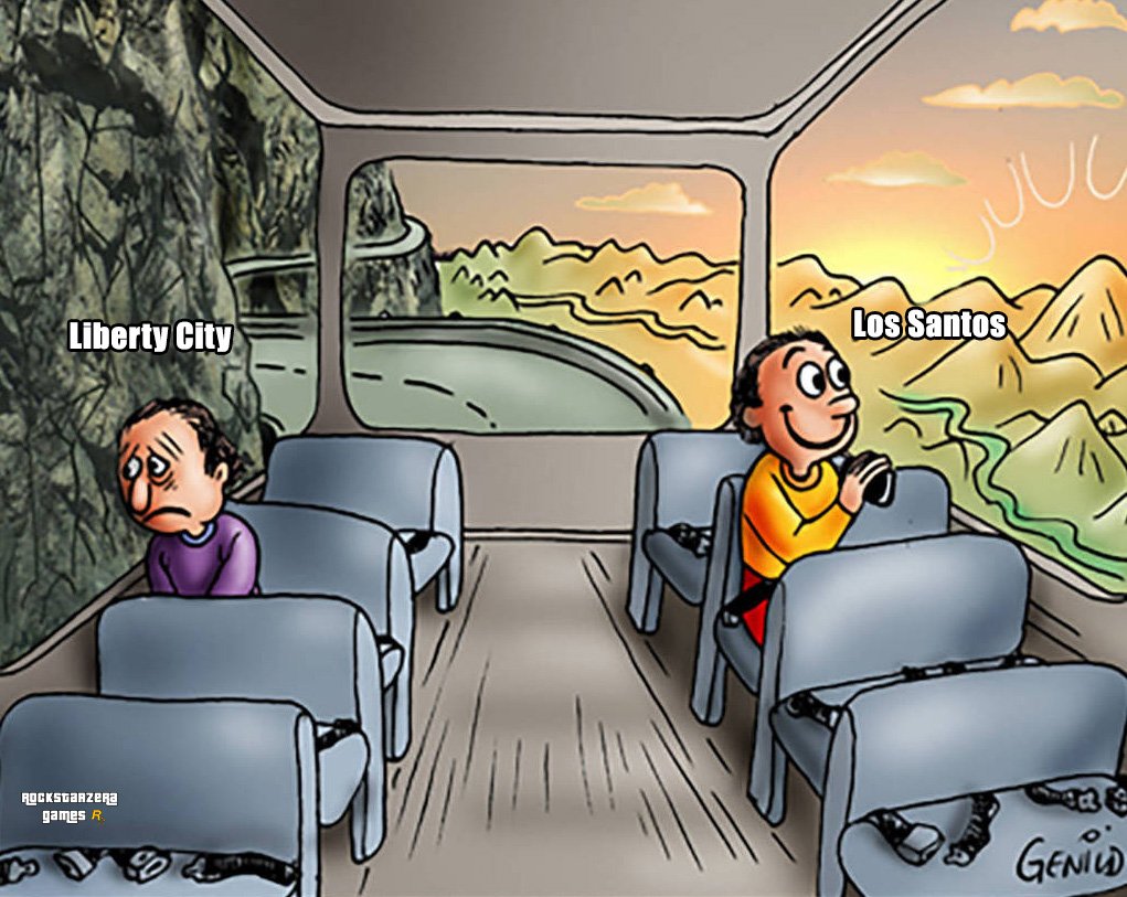 Liberty City = cidade cinza, nevoa pesada, radio com musicas ruins.