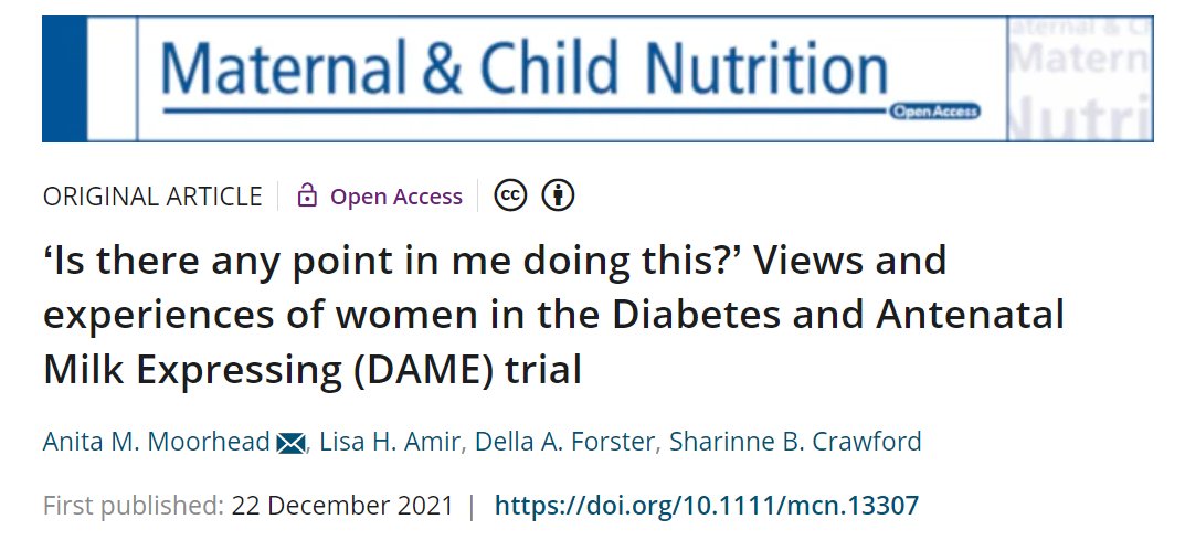 Lisa_H_Amir's tweet image. Congrats Anita Moorhead on interview study of women in DAME trial 
We found both pos &amp;amp; neg experiences of #antenatal #expressing
If HPs are advising antenatal expressing they need to understand the range of outcomes and experiences
tinyurl.com/4ymtfn4v