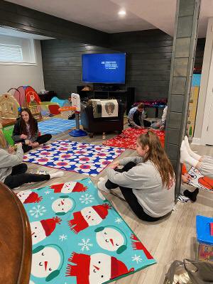 BellmontGBball's tweet photo. Last practice before Christmas and then some team bonding. Made blankets for #linusproject and went Christmas shopping for two families we “adopted”. Great day with some great young ladies. https://t.co/2bK2wPaXiM