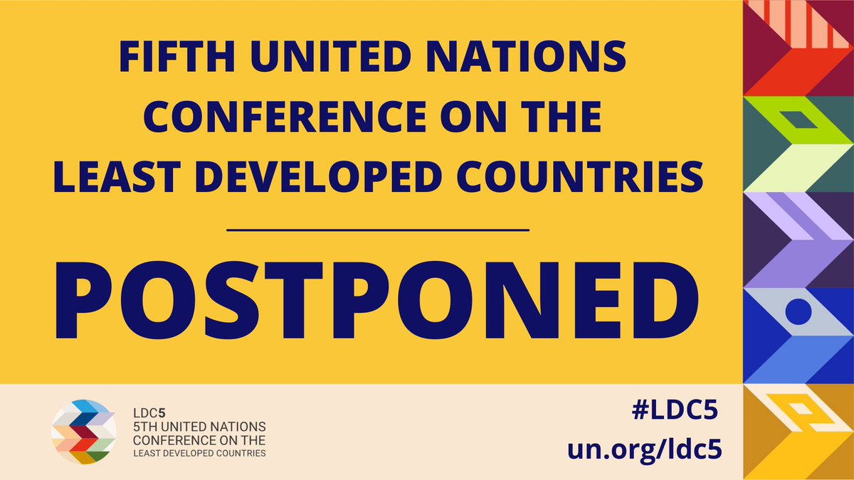UNOHRLLS's tweet photo. 📢#LDC5 Postponement

With #COVID19 cases surging around the globe, we regret to announce that the 5th @UN Conference on the Least Developed Countries, will be postponed to later in 2022.

New dates are expected to be announced in January 2022.

ℹ️ https://t.co/OMhp72ek7p https://t.co/0d66PIfxu1