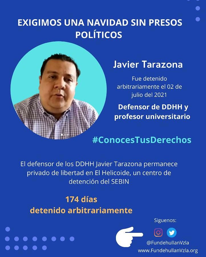 Después de diferir la audiencia preliminar por decima tercera vez, Javier Tarazona permanece privado de libertad, esto es una clara violación al derecho al debido proceso  y a la libertad personal. #LiberenJavierTarazona 
#ConocesTusDerechos