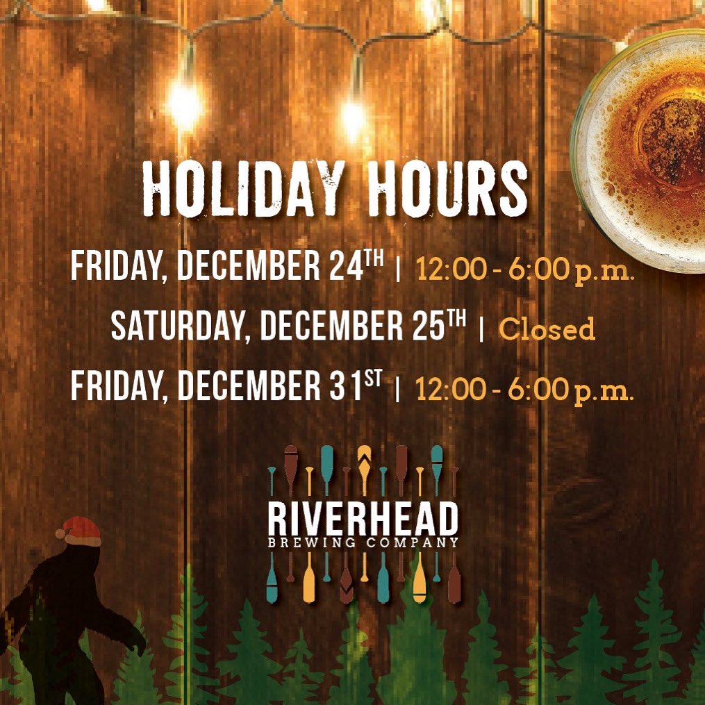 RiverheadBrew's tweet photo. Wishing our customers a happy and safe holiday! Cheers! 

#ygk #craftbeer #holidayhours #riverheadbrewing https://t.co/mpQBMlre26