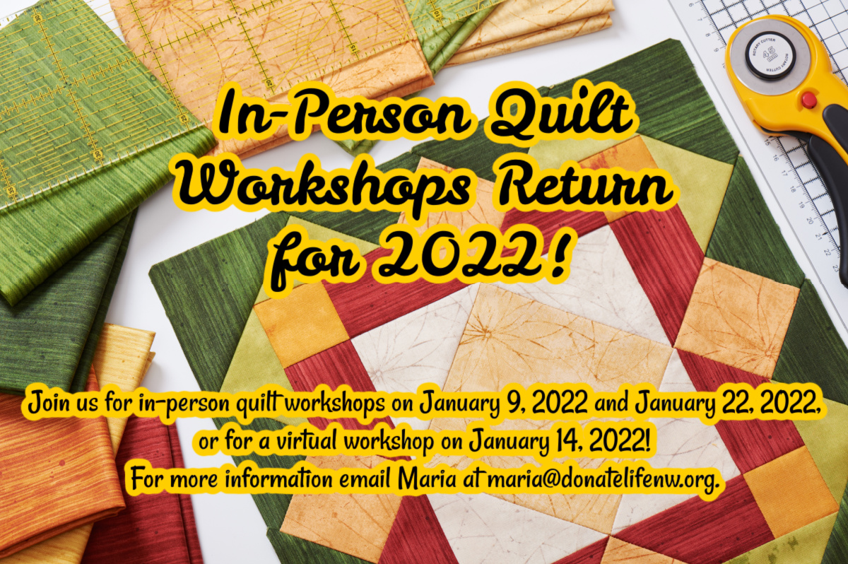 donatelifenw's tweet photo. Each year, we create a quilt to honor those touched by organ, eye, and tissue donation and transplant. Do you want to submit a square in honor of a loved one? Join us on January 9 and January 22! More info: email Maria at maria@donatelifenw.org. #pdxevent https://t.co/SBD3VUbPZx