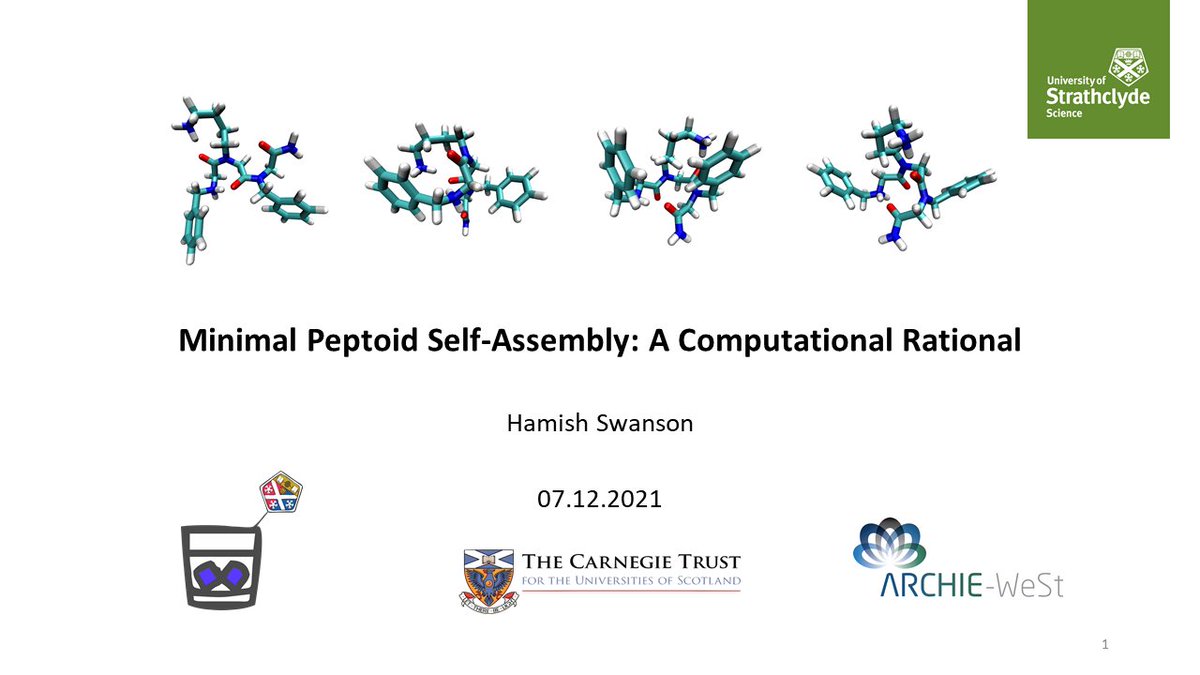 A couple of weeks ago, I was delighted to share my research with the wider peptoid community in December's peptoid symposium.

The title of my talk was "Minimal Peptoid Self-Assembly: A Computational Rational". If you’re interested in finding out more, please get in touch.