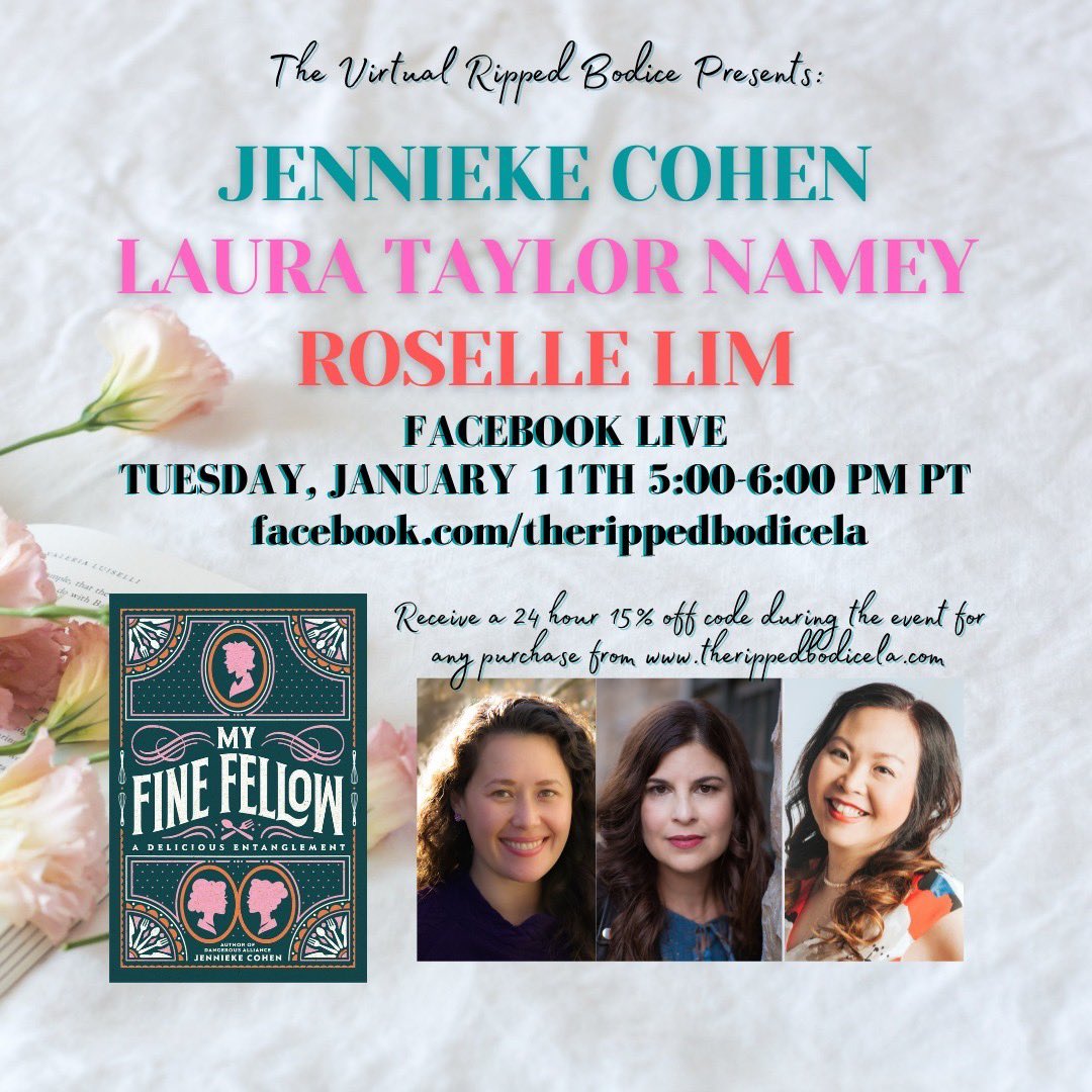 I’m so excited to announce the launch of MY FINE FELLOW January 11th with @TheRippedBodice!! @LauraTNamey, @rosellewriter, and I can’t wait to see you (virtually) there next year! 😄🥳🥂❤️ #booklovers #RomanceReaders