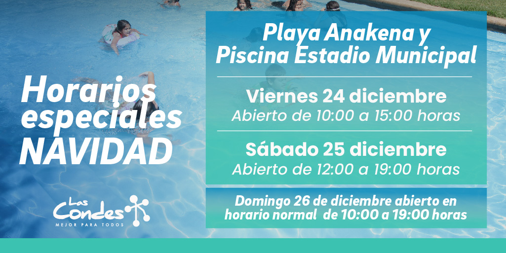 Fin de semana de Navidad 🎅. Conoce los días y horarios en los que funcionarán la piscina del Estadio Municipal 🏊 y la Playa Anakena II 🏝

<a href="/LC_Decom/">Desarrollo Comunitario</a>
