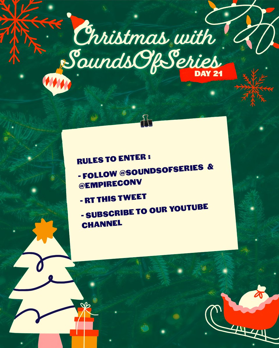 SoundsOfSeries's tweet photo. #CHRISTMASWITHSOS - DAY 21
Win the autograph of your choice at any convention by Empire Conventions.
To enter:
▪️ RT this tweet
▪️ Follow @SoundsOfSeries & @EmpireConv
▪️ Subscribe to our youtube channel: https://t.co/YogxpMoT0l https://t.co/tsPOr2uW1n