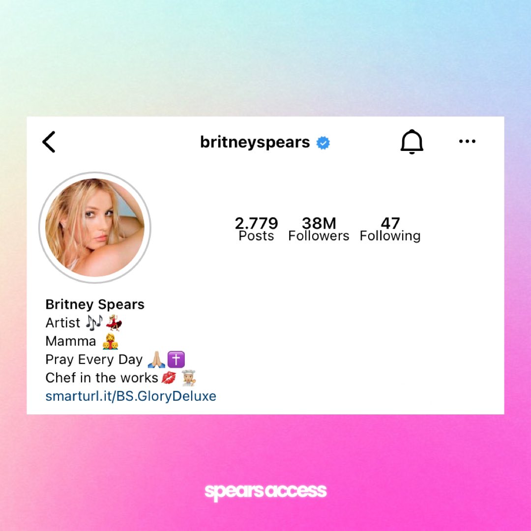 SpearsAccess's tweet photo. .@britneyspears has reached 38 Million followers on Instagram. Congrats! 🎊 https://t.co/1h55DNqGED