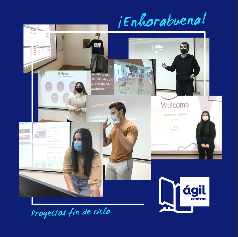agilcentros's tweet photo. Algunos de nuestros alumnos y alumnas de los ciclos superiores de GVEC, DAM y DAW completan su formación en el centro por todo lo alto presentando hoy sus proyectos finales. Grandes trabajos de ya grandes profesionales. Ha sido un placer 💙 teneros con nosotros. https://t.co/Uo8TxtESAr