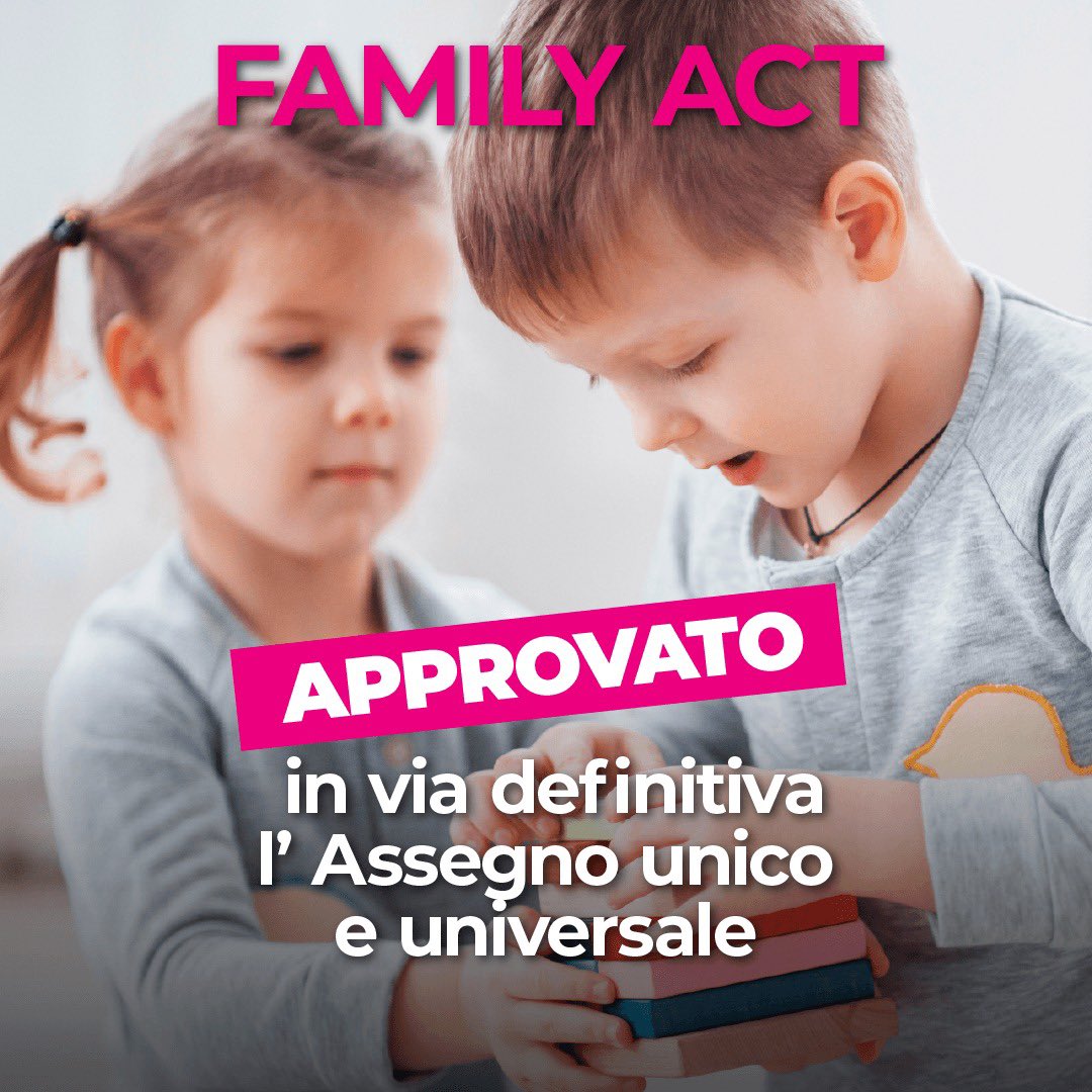 elenabonetti's tweet photo. L’assegno unico e universale è stato approvato in via definitiva. È un giorno importante che segna la scelta di concretezza del nostro Paese: rimettiamo al centro le bambine e i bambini, investiamo nelle famiglie, attiviamo il futuro delle nostre comunità. 
#Assegno #FamilyAct https://t.co/Bcj7DGD3J5