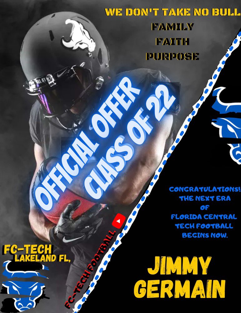After a Great conversation with <a href="/CoachDMJordan/">Coach Jordan, M.S. 🏈</a> I’m Blessed to receive my second offer from <a href="/FloridaCentral5/">CCCollege Fla. Football</a> 🔵⚪️