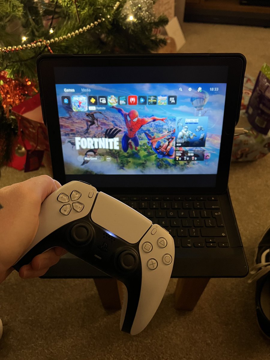 Tomsgameart's tweet photo. How did I not know remote play works anywhere now?!? Via wifi or mobile 🤯 playing my ps5 on iPad Pro 15 miles from home 🤯 no lag either had a normal game of fortnite #PlayStation5 #remoteplay #playstationremoteplay https://t.co/XYhm4lUud1