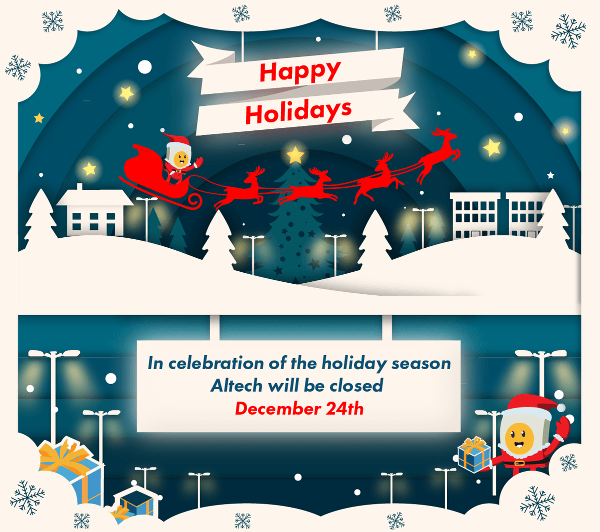 AltechElctrnics's tweet image. We at Altech Electronics wishes you and your family a great holiday season! Altech will also be closed on this Friday, December 24th.

#altechelectronics #Holidays #holidayseason #ledlighting #lightingdesign #ledlightingsolutions