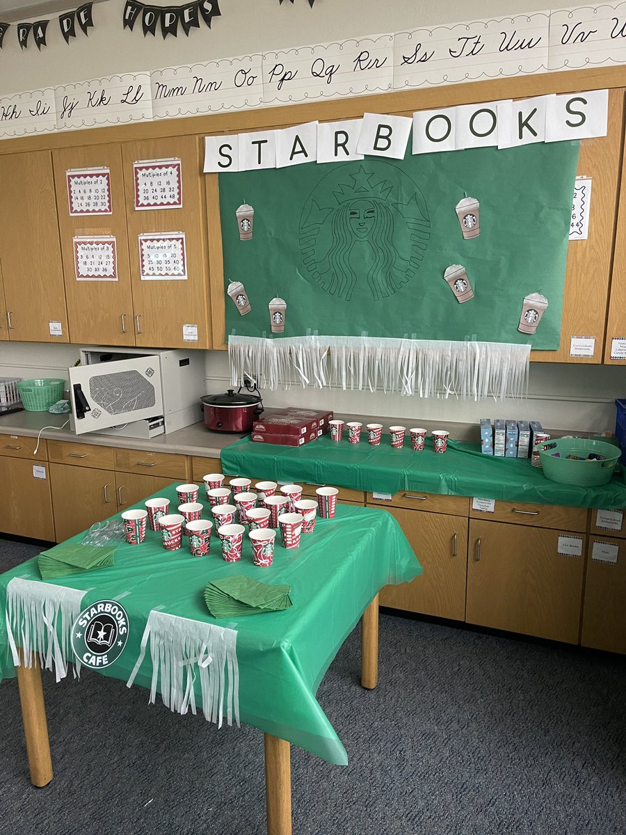 KellyStroeing's tweet photo. Starbooks in Ms. Wood’s class. Menu: Mocha Math, Read-a-latte, and Writing Cafe… relaxing and fun energy before break! @RPS535 #GIP2021 https://t.co/ZQgzSItxGi
