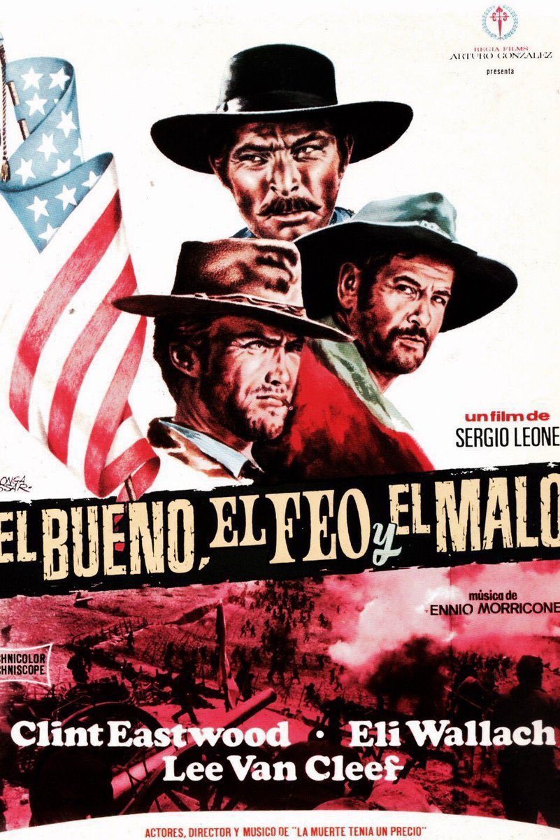retrochenta's tweet photo. Hoy hace 55 años que se estrenó en EEUU la película "El bueno, el feo y el malo", uno de los mejores westerns de todos los tiempos. https://t.co/TQmvqkmK7A