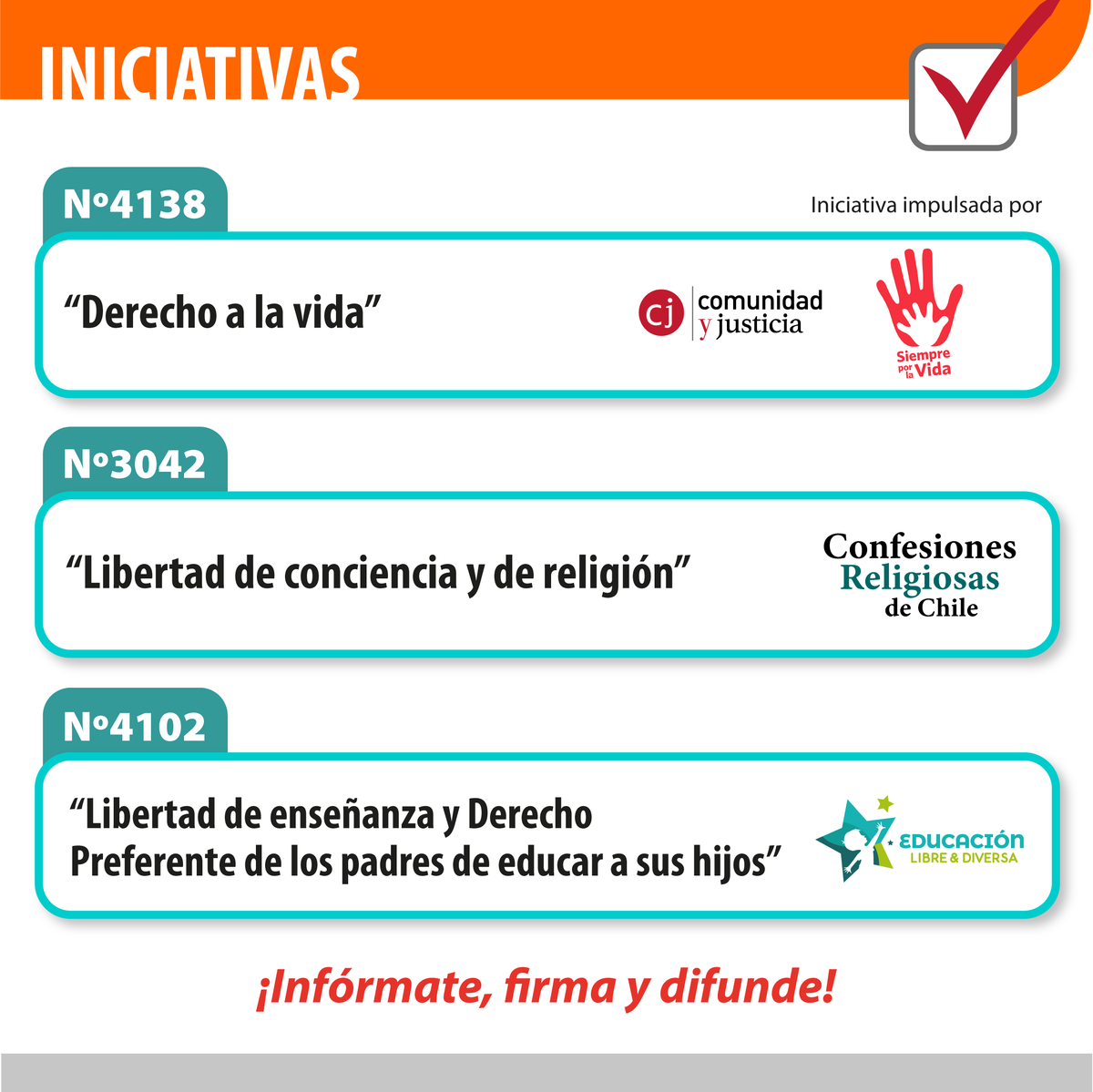 ONG_CyJ's tweet photo. ¿Has revisado nuestras iniciativas populares para la Convención Constitucional sobre derecho a la vida, libertad de enseñanza y libertad religiosa? Conócelas y aprende cómo apoyarlas aquí abajo👇👇👇. Informate, firma y comparte.

https://t.co/RwnqdUzPyo https://t.co/NkN3oIBppt