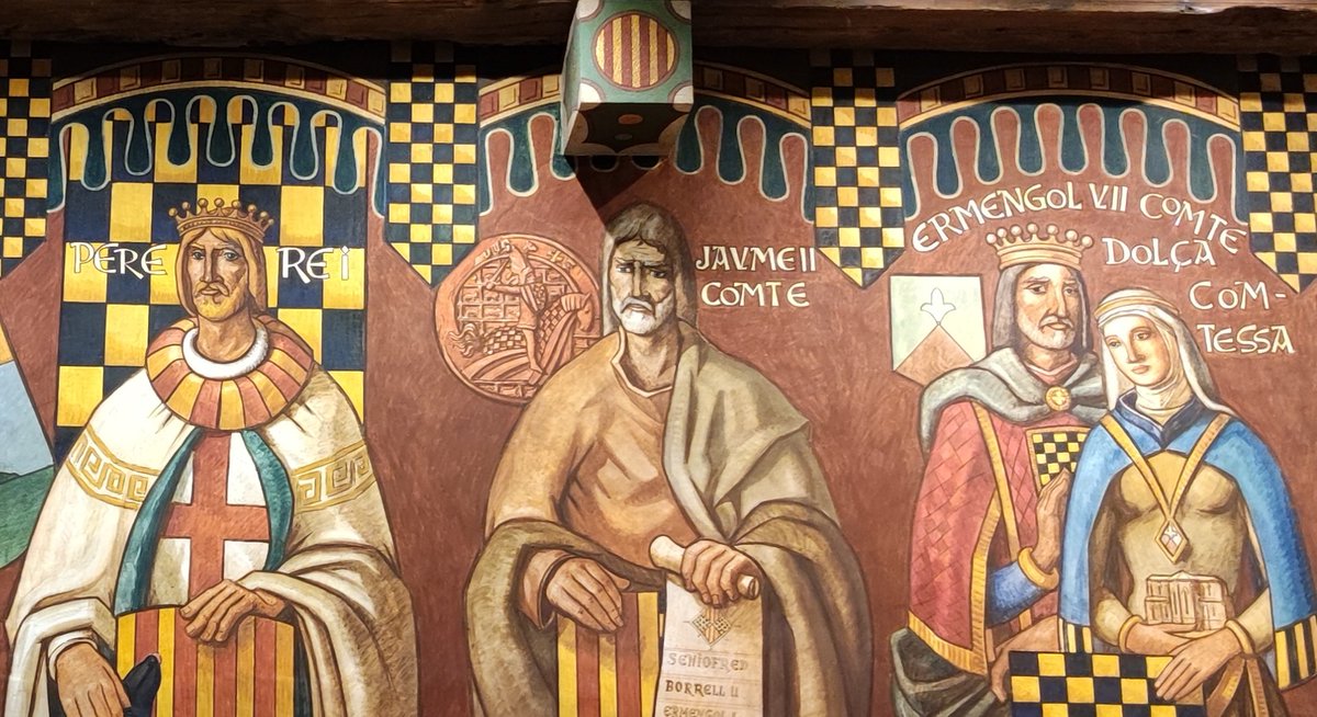 ciutatbalaguer's tweet photo. El 1971, #Balaguer inaugurava el seu edifici consistorial. Al vestíbul lluïa aquest mural dels Comtes d'#Urgell, obra de Jaume #Minguell Miret. 

🎨 50 anys després el posem en valor i en recuperem la vitalitat dels seus colors amb la restauració del conservador Ramón Solé. https://t.co/ptc38s8fUk