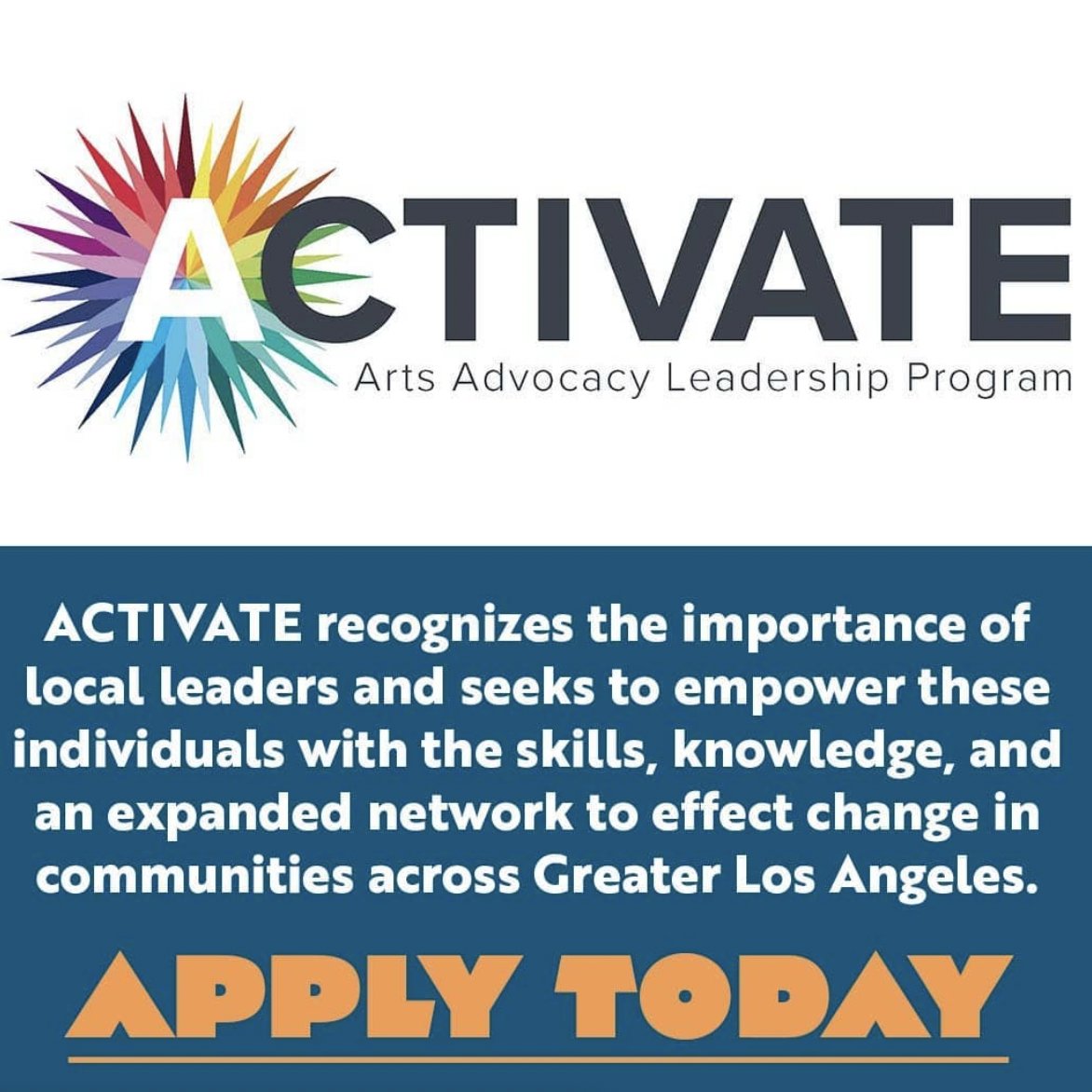 Arts4LA's tweet photo. 📌 Have you heard about our FREE advocacy + leadership development program? We are currently seeking participants for 2022 ACTIVATE Delegates! The application deadline is 11:59 PM on January 5, 2022. APPLY NOW: https://t.co/c3FYO0pQZH https://t.co/1HwVvM0d6h