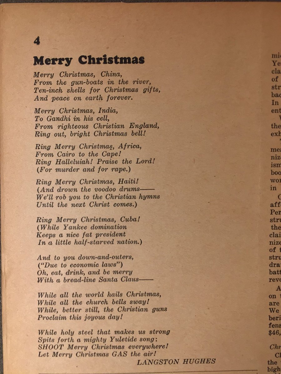 BeineckeLibrary's tweet photo. Merry Christmas, 1930, by Langston Hughes in New Masses
Langston Hughes Papers: https://t.co/NGHxzkmxDi
Readings from last year: https://t.co/Sx956n5zoO https://t.co/IVIE5f4JN7