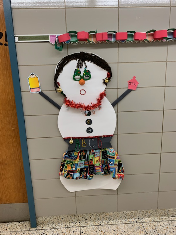 Although our students are home today, the snowmen are still here and having a great time at JFK! Classes and offices did a great job creating unique snowmen for the holidays. Happy Holidays!