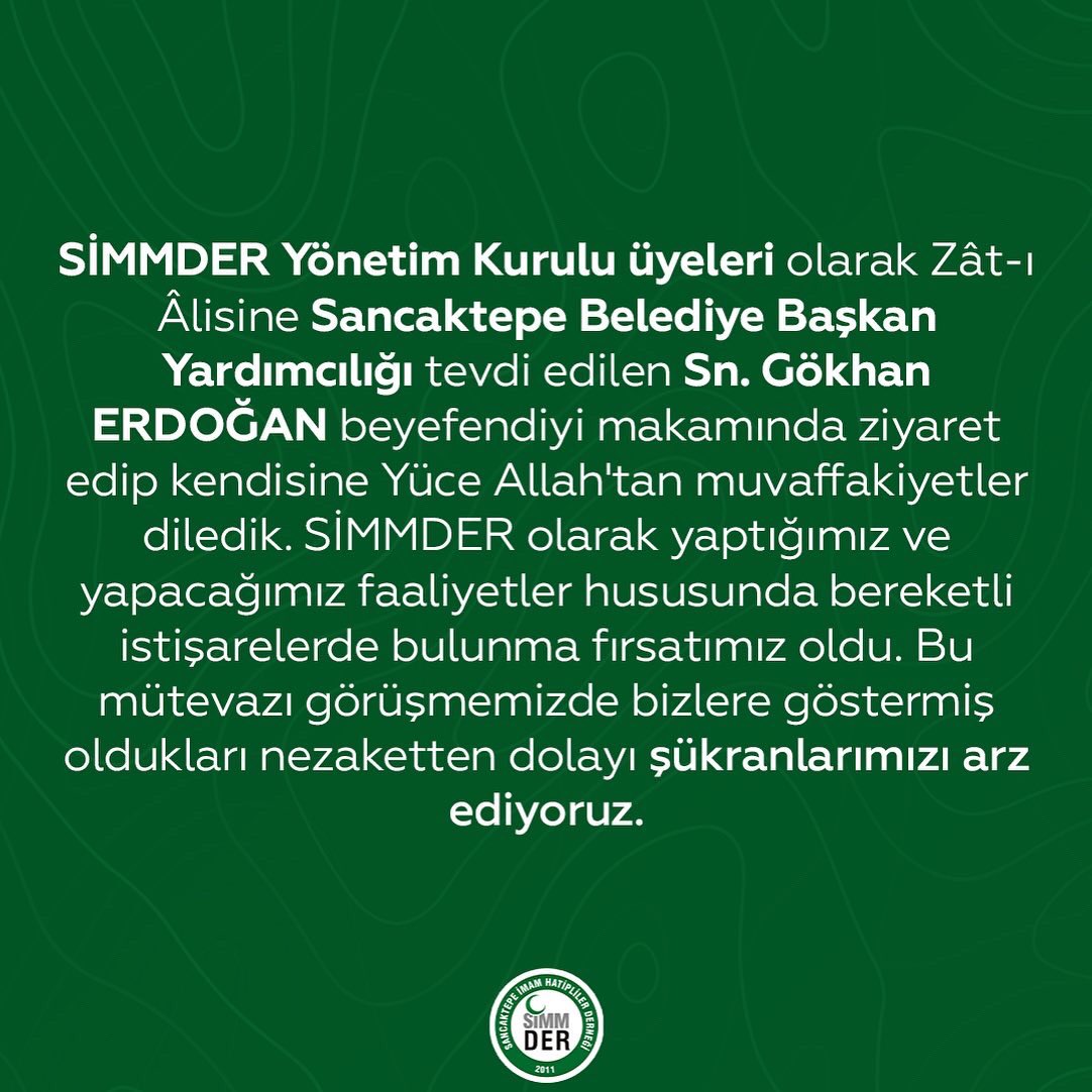SİMMDER Yönetim Kurulu üyeleri olarak Zât-i Álisine Sancaktepe Belediye Başkan Yardımcılığı tevdi edilen Sn.Gökhan ERDOĞAN beyefendiyi makamında ziyaret edip kendisine Yüce Allah'tan muvaffakiyetler diledik.
#sancaktepe #simmder