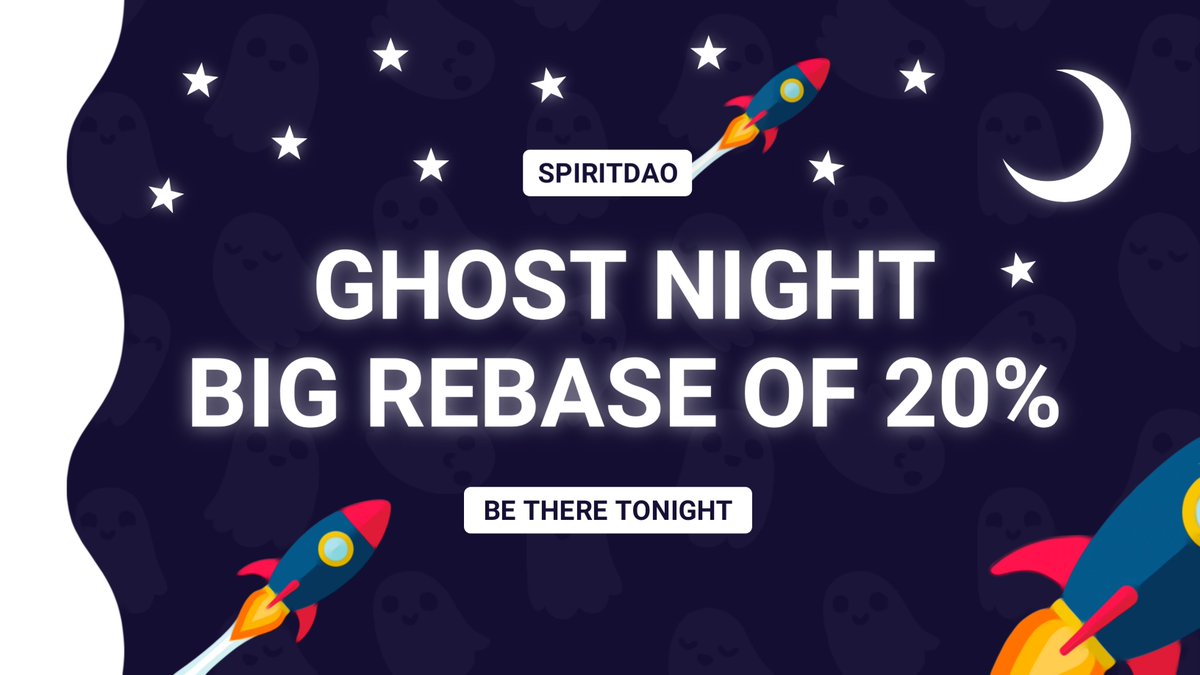 ⚠️GHOST NIGHT REBASE⚠️

At 0am UTC, the next REBASE APY is going to be 20% 🚀
Available here: dapp.spiritdao.finance/#/stake

🎁And for Christmas, $2000 to be won on this tweet RT + FOLLOW