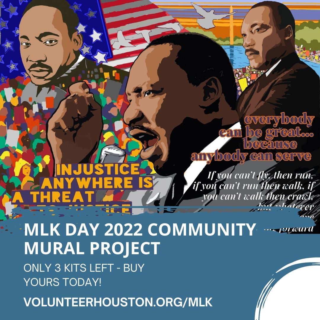 VolunteerHou's tweet photo. Join us this January for the MLK Day 2022 community mural project. There are only 3 kits left, so order yours today! For more information and to get a kit, visit https://t.co/QK3xEOLBKF. 

#MLKDay
#VolunteerHouston⁣
#houstontogether⁣⁣
#civicengagement⁣⁣
#servicelearning https://t.co/Mot8oYoyPA