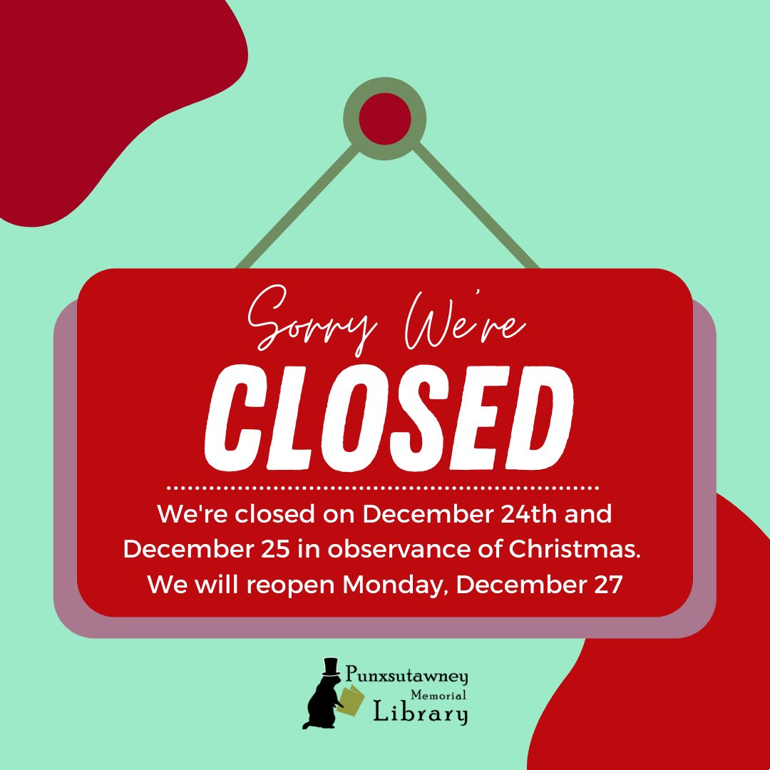We will be closed Christmas Eve and Christmas Day. We are wishing everyone a Merry Christmas. 

#libraryclosing