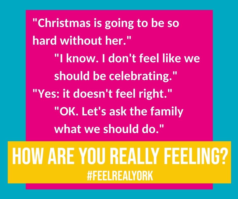 A text conversation between two people who have lost someone. They feel sad celebrating without them.