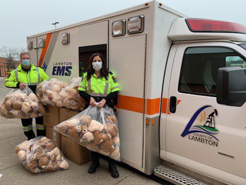 PVDMedic's tweet photo. A very generous donation of 183 bears by Calendar Club Sarnia to @LambtonEMS to stock in our ambulances. They will certainly brighten a child’s day when the paramedics arrive. Thank you so much! @CalendarClub https://t.co/ehYma99pWd