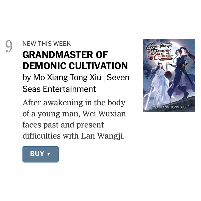 gomanga's tweet photo. Press Release: Mo Xiang Tong Xiu (MXTX) Becomes Triple New York Times Best Selling Author in One Week w/Seven Seas Debut of Danmei Novels #SevenSeasDanmei #MXTX

"Due to the huge demand for the series, our first print run totaled half a million copies."

https://t.co/w5p3M0CGDM https://t.co/qiIJKprC9U