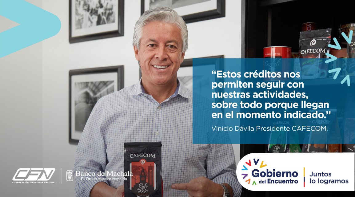 CFN_ECUADOR's tweet photo. BUENAS NOTICIAS ✅

El #GobiernoDelEncuentro impulsa la productividad de los ecuatorianos 🇪🇨. Gracias a un crédito de Segundo Piso de la CFN, #CAFECOM pudo proteger sus plazas de trabajo y superar el efecto negativo de la pandemia.
 
▶️ https://t.co/ct0ZgYwoFo

#JuntosLoLogramos https://t.co/cgQlxVvm54